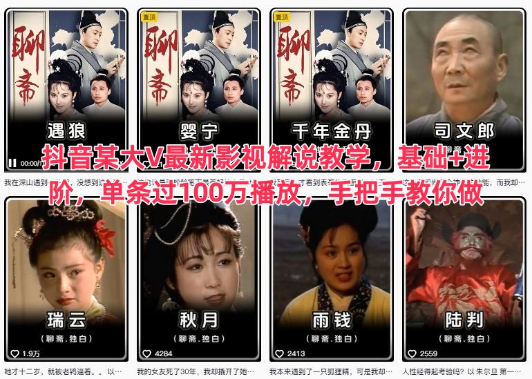 抖音某大V最新影视解说教学,基础+进阶,单条过100万播放,手把手教你做-淘金阁网创