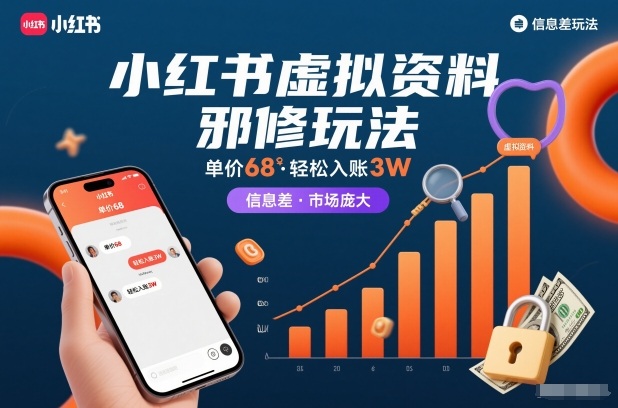 小红书虚拟资料邪修玩法，单价68，轻松入账3W，信息差玩法，市场庞大-淘金阁网创