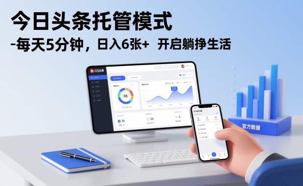 今日头条托管模式，每天5分钟，日入6张+，开启躺挣生活【揭秘】-淘金阁网创