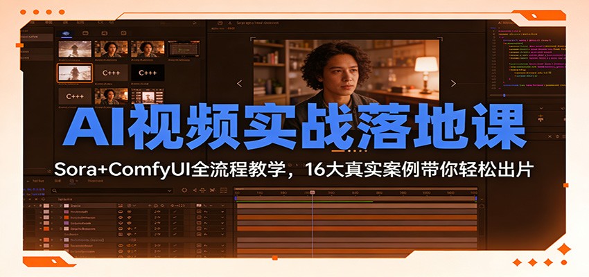 AI视频实战落地课:Sora+ComfyUI全流程教学,16大真实案例带你轻松出片-淘金阁网创
