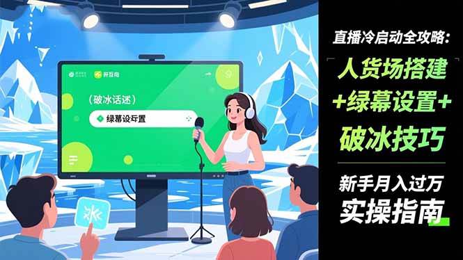 (16605期)直播冷启动全攻略:人货场搭建+绿幕设置+破冰技巧,新手月入过万实操指南-淘金阁网创
