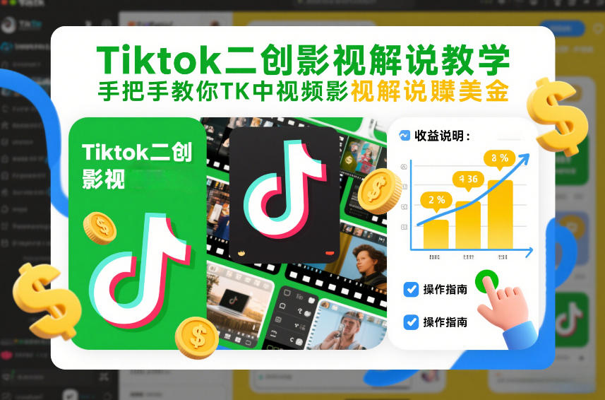 Tiktok二创影视解说教学，手把手教你TK中视频影视解说賺美金(更新26年1月)-淘金阁网创