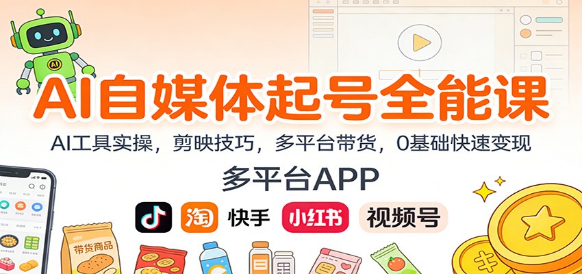 AI自媒体起号全能课：AI工具实操，剪映技巧，多平台带货，0基础快速变现-淘金阁网创