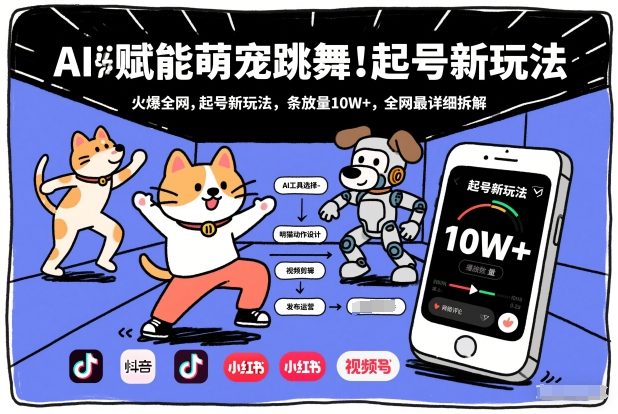 AI赋能萌宠跳舞，火爆全网，起号新玩法，条条播放量10W+，全网最详细拆解-淘金阁网创