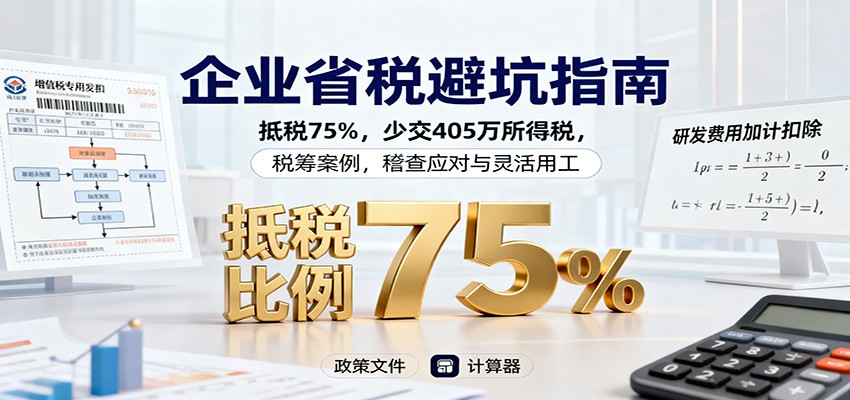 企业省税避坑指南:抵税75%,少交405万所得税,税筹案例,稽查应对与灵活用工-淘金阁网创