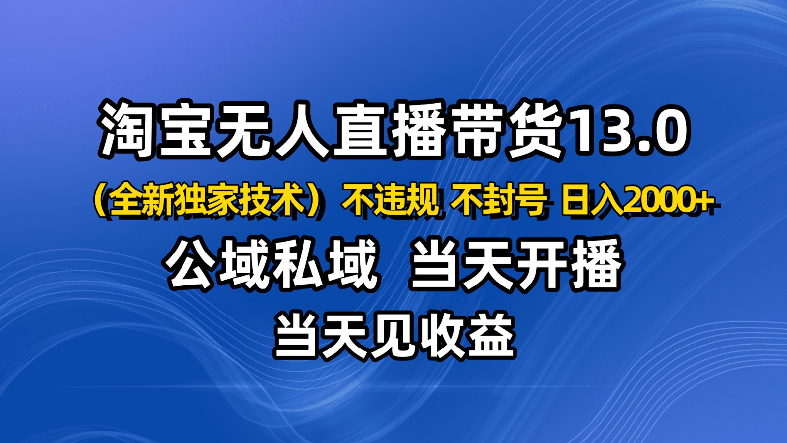 淘宝无人直播13.0,公域私域技术,不封号,不违规 布局下半年旺季赛道,日入2000+-淘金阁网创