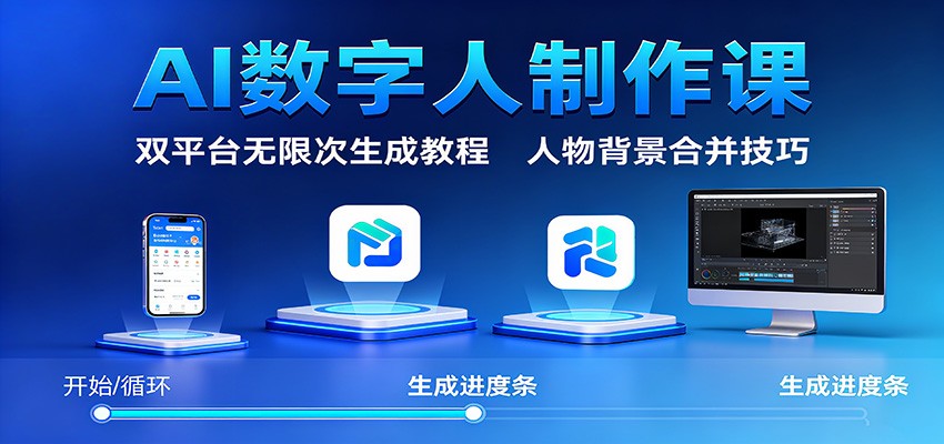 AI数字人制作课:双平台无限次生成教程,人物背景合并技巧-淘金阁网创