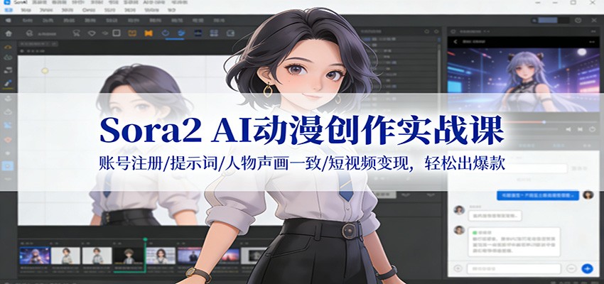 Sora2 AI动漫创作实战课：账号注册/提示词/人物声画一致/短视频变现，轻松出爆款-淘金阁网创