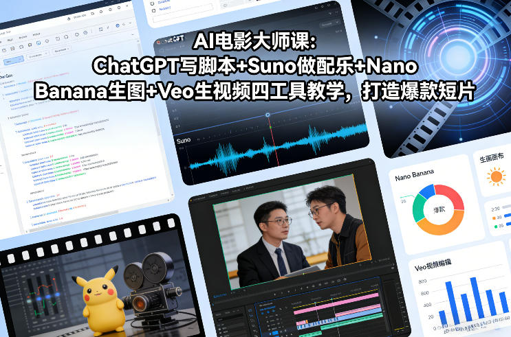 AI电影大师课：ChatGPT写脚本+Suno做配乐+Nano Banana生图+Veo生视频，打造爆款短片-淘金阁网创