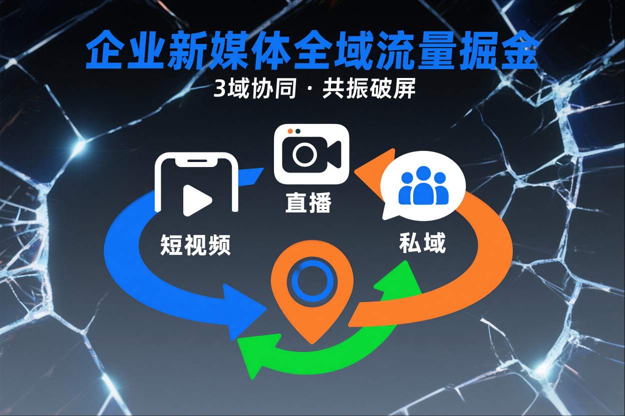 短视频全域商业模式，企业新媒体全域流量掘金，3域协同，共振破屏，短视频-直播-私域-地域-淘金阁网创