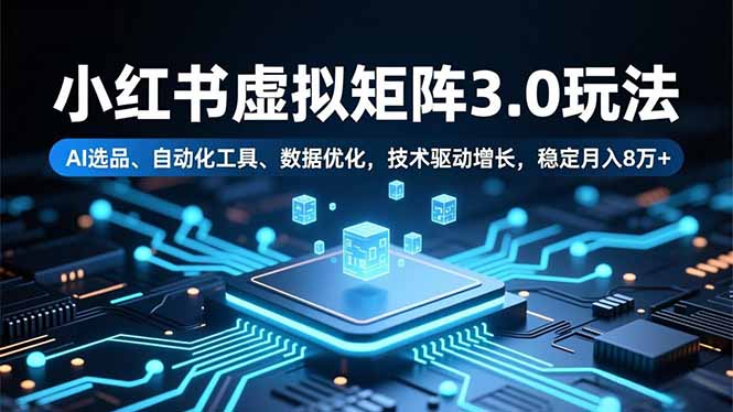 小红书虚拟矩阵3.0玩法,AI选品、自动化工具、数据优化,技术驱动增长,稳定月入8万+-淘金阁网创