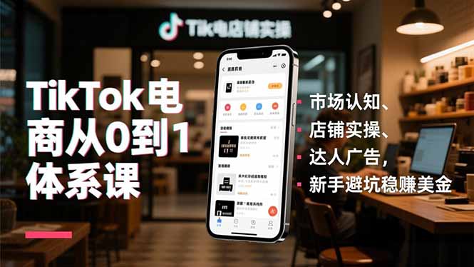 TikTok电商从0到1体系课,市场认知、店铺实操、达人广告,新手避坑稳赚美金-淘金阁网创