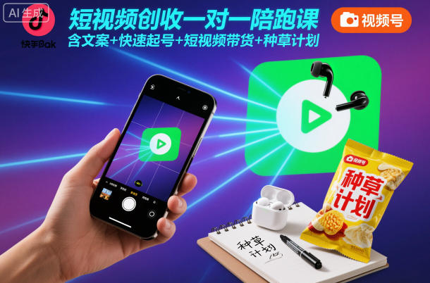 短视频创收一对一陪跑课,含文案+快速起号+短视频带货+种草计划-淘金阁网创