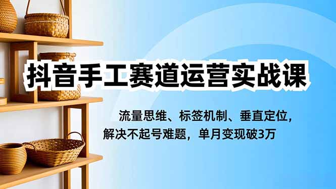抖音手工赛道运营实战课,流量思维、标签机制、垂直定位,解决不起号难题,单月变现破3万-淘金阁网创