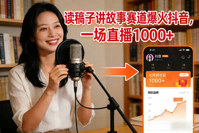 读稿子讲故事赛道爆火抖音，一场直播日入1000+-淘金阁网创