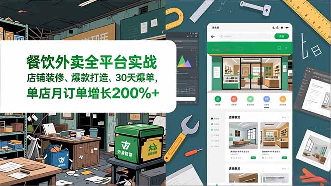 餐饮外卖全平台实战，店铺装修、爆款打造、30天爆单，手把手教学，单店月订单增长200%+-淘金阁网创