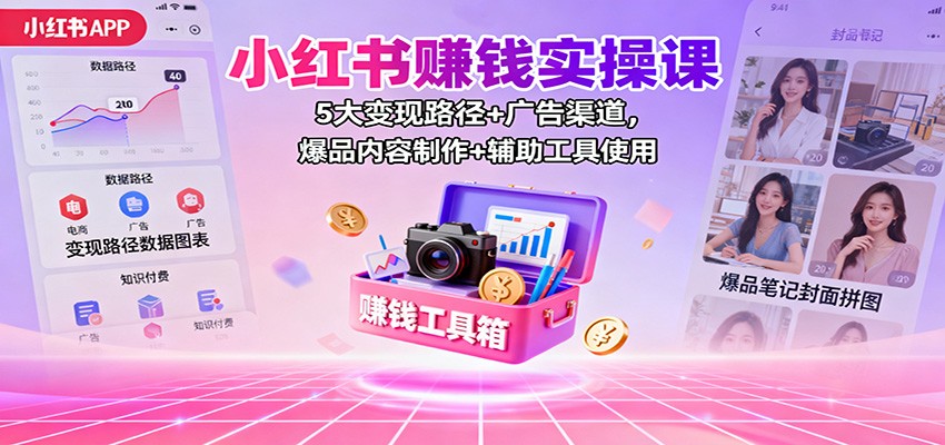 小红书赚钱实操课:5大变现路径+广告渠道,爆品内容制作+辅助工具使用-淘金阁网创