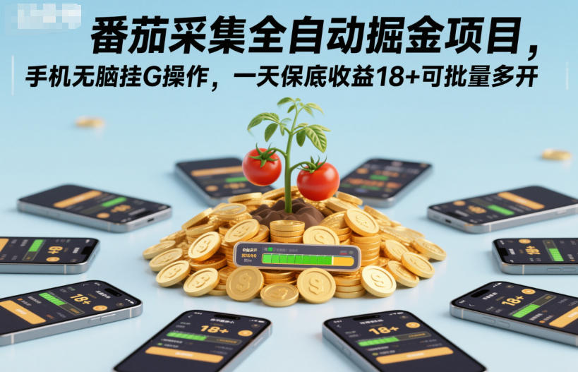 番茄采集全自动掘金项目,手机无脑挂G操作,一天保底收益18+可批量多开【揭秘】-淘金阁网创