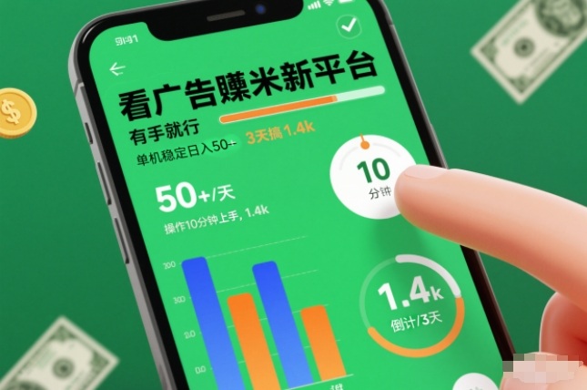看广告賺米新平台，有手就行，单机稳定日入50+，操作10分钟上手，3天搞了1.4k【揭秘】-淘金阁网创