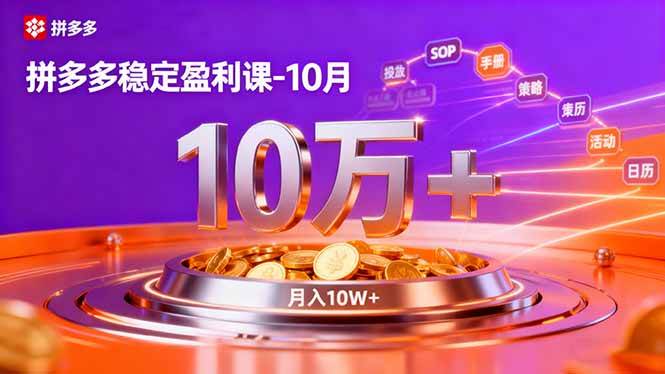 (16413期)拼多多稳定盈利课-10月,强付费SOP+微付费高投产+活动矩阵,单店月入10万+-淘金阁网创