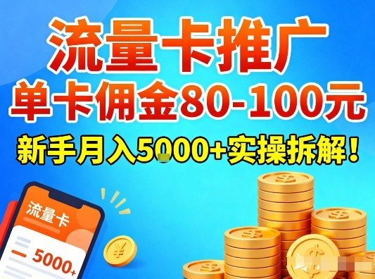 流量卡推广，单卡佣金80-100，新手月入5k+实操拆解！-淘金阁网创