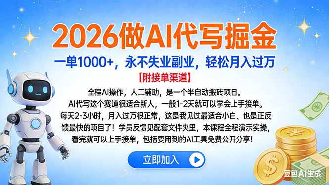 2026做AI代写掘金，一单1000+，永不失业副业，轻松月入过万-淘金阁网创