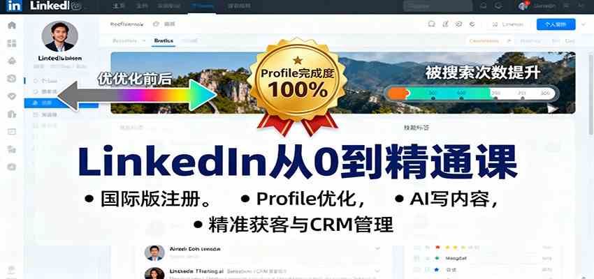 LinkedIn从0到精通课:国际版注册,Profile优化,AI写内容,精准获客与CRM管理-淘金阁网创