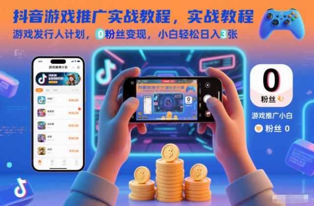 抖音游戏推广实战教程，游戏发行人计划，0粉丝变现，小白轻松日入3张-淘金阁网创
