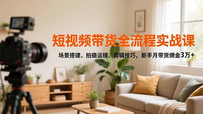 短视频带货全流程实战课，场景搭建、拍摄运镜、剪辑技巧，新手月带货佣金3万+-淘金阁网创