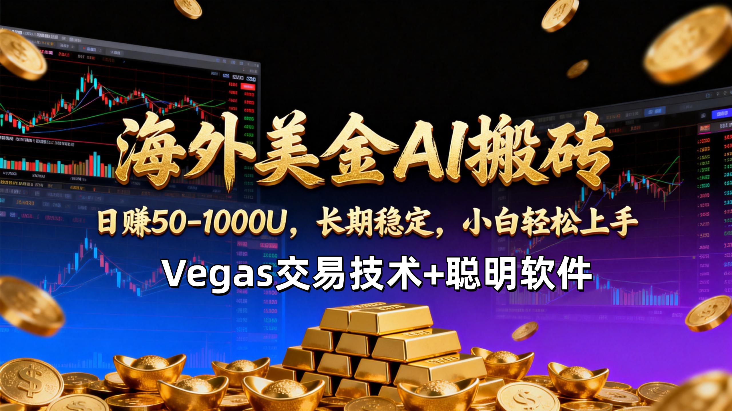 【海外美金AI搬砖】Vegas交易技术+聪明软件，日赚50-1000U，长期稳定，小白轻松上手。-淘金阁网创