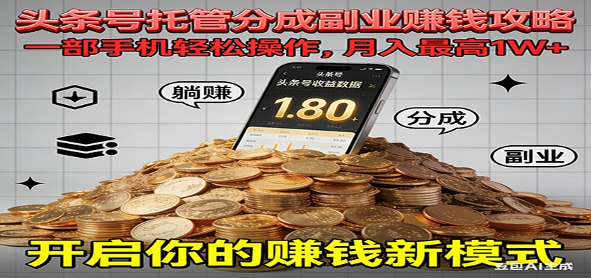 全程托管今日头条,一部手机就可以开干,最高躺赚1W+-淘金阁网创