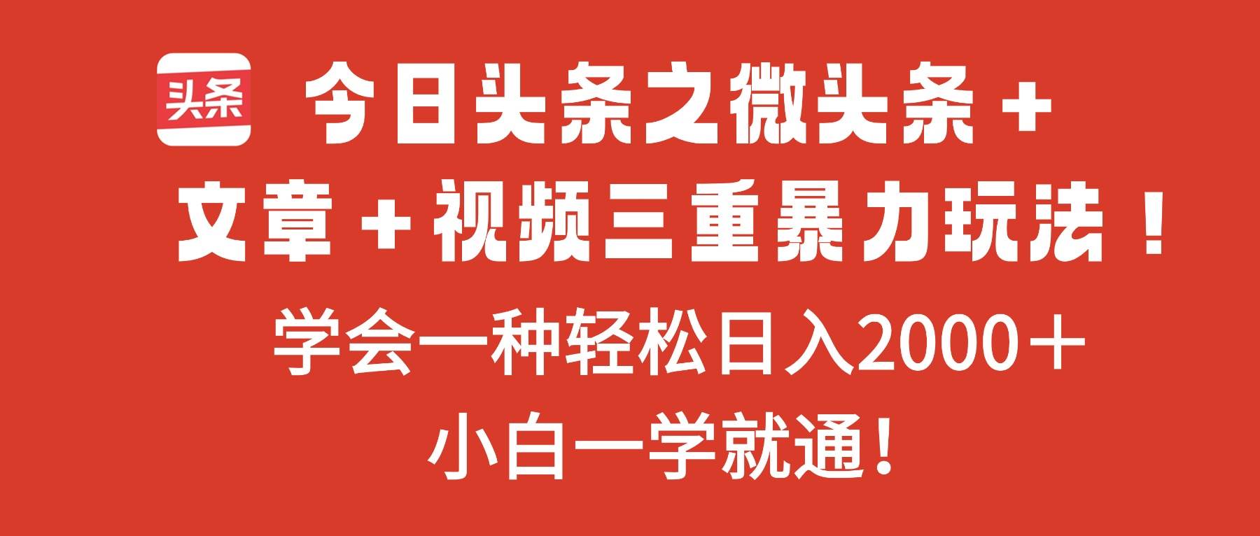 (16556期)今日头条之微头条+文章+视频三重暴力玩法,学会一种轻松日入2000+,…-淘金阁网创