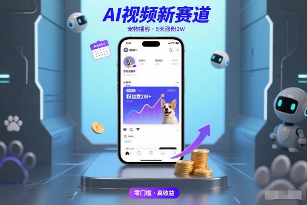AI视频新赛道，宠物播客仅注册5天涨粉2W，收益非常可观-淘金阁网创