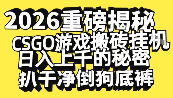 2026开年重磅解密，CSGO游戏搬砖挂G日入1k+的秘密，把倒狗的底裤扒干【揭秘】-淘金阁网创