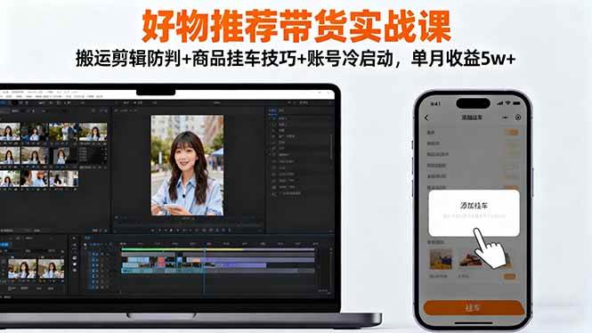 (16467期)好物推荐带货实战课:搬运剪辑防判+商品挂车技巧+账号冷启动,单月收益5w+-淘金阁网创