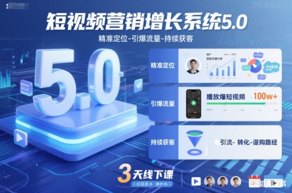 短视频营销增长系统5.0,精准定位-引爆流量-持续获客,3天线下课(音频+图片)-淘金阁网创