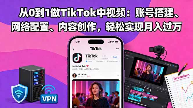 (16461期)从0到1做TikTok中视频:账号搭建、网络配置、内容创作,轻松实现月入过万-淘金阁网创