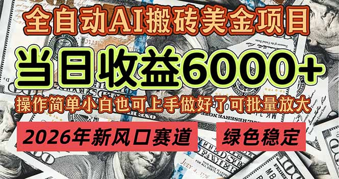 2026年新风口赛道，当日6000+以上，可批量放大，月收入20万+，长期绿色稳定的项目-淘金阁网创