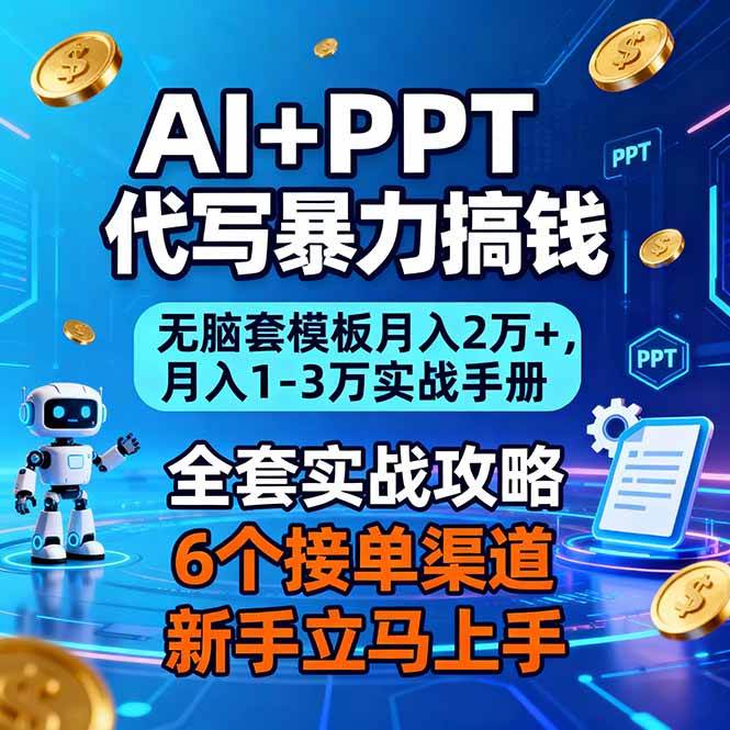 (16783期)AI+PPT代写暴力搞钱:无脑套模板月入2万+,月入1-3万实战手册-淘金阁网创