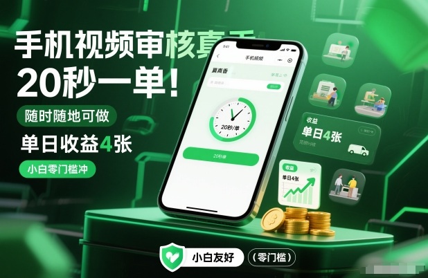 手机视频审核真香!20秒一单,随时随地可做,单日收益4张,小白零门槛冲【揭秘】-淘金阁网创