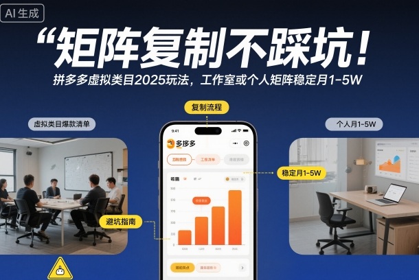矩阵复制不踩坑!拼多多虚拟类目2025玩法,工作室或者个人矩阵稳定月1-5W【揭秘】-淘金阁网创
