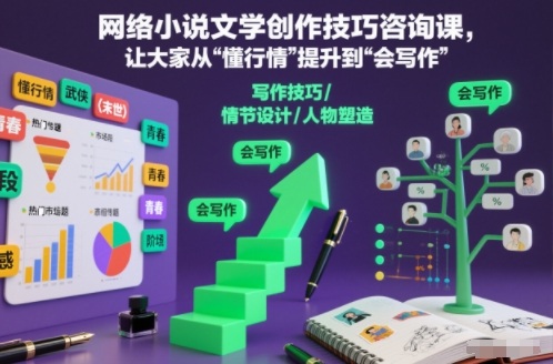 网络小说文学创作技巧咨询课,让大家从“懂行情”提升到”会写作”的高度-淘金阁网创