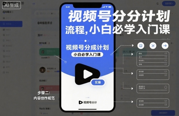 视频号分成计划实操流程,小白必学入门课-淘金阁网创