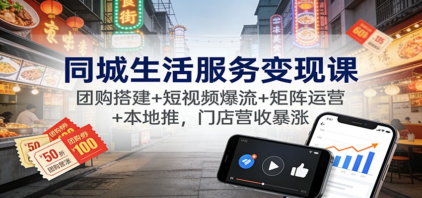 同城生活服务变现课：团购搭建+短视频爆流+矩阵运营+本地推，门店营收暴涨-淘金阁网创