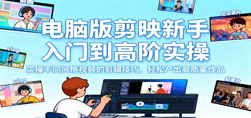 电脑版剪映新手入门到高阶实操,实操不同风格视频的剪辑技巧,轻松产出高质量作品-淘金阁网创