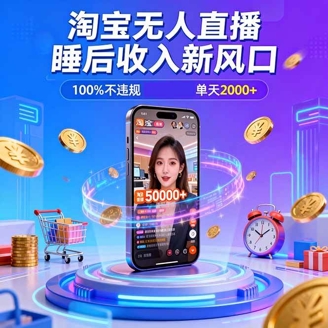 (16822期)淘宝无人直播,不违规不封号,直播100小时卖了5万,年底旺季!-淘金阁网创