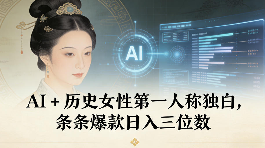 AI+历史女性第一人称独白，条条爆款日入三位数-淘金阁网创