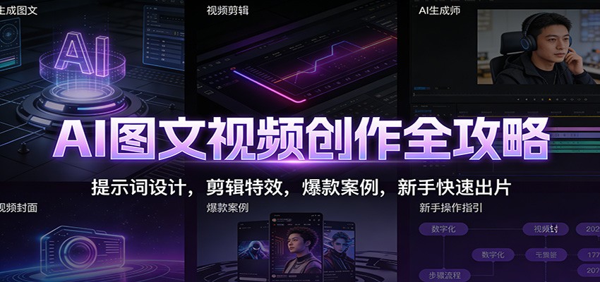 AI图文视频创作全攻略：提示词设计，剪辑特效，爆款案例，新手快速出片-淘金阁网创