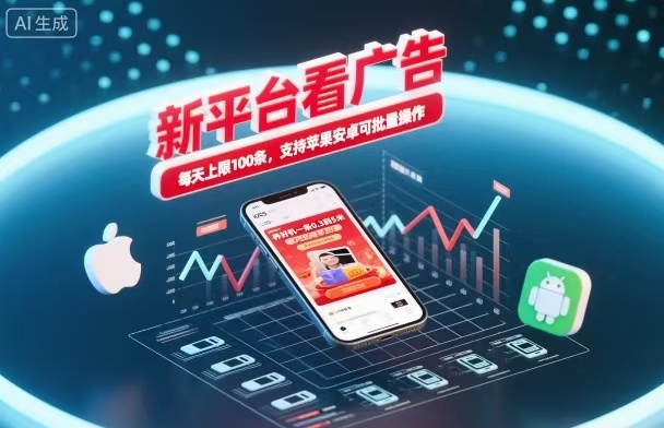 新台看广告,养好机一条5毛到5块,单机日入30到100,支持苹果安卓,可批量操作。-淘金阁网创