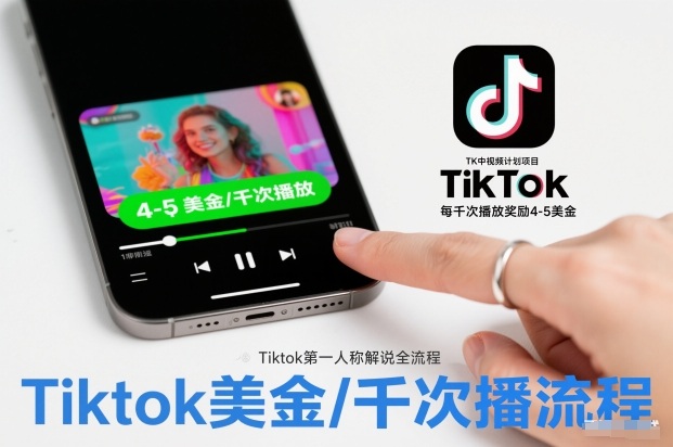 TK中视频计划项目,Tiktok第一人称解说流程,每干次播放奖励4-5美金-淘金阁网创